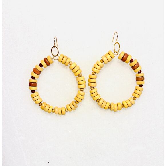 Handmade Large Hippie style Wood beaded chunky Hoop Earrings 2 inch - Picture 2 of 4
